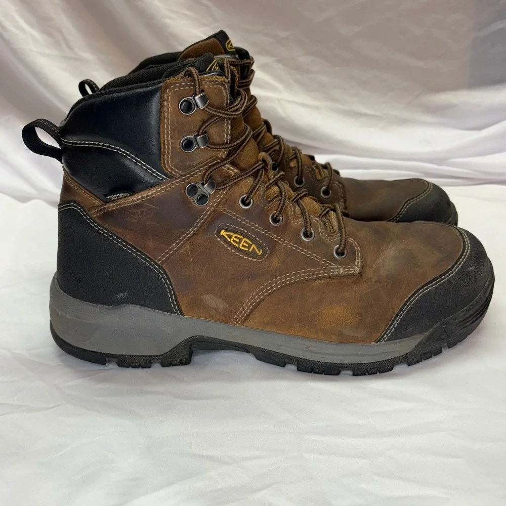 KEEN Mens Brown Leather Steel Toe Work Boots EH Rated‎ Waterproof Size 13